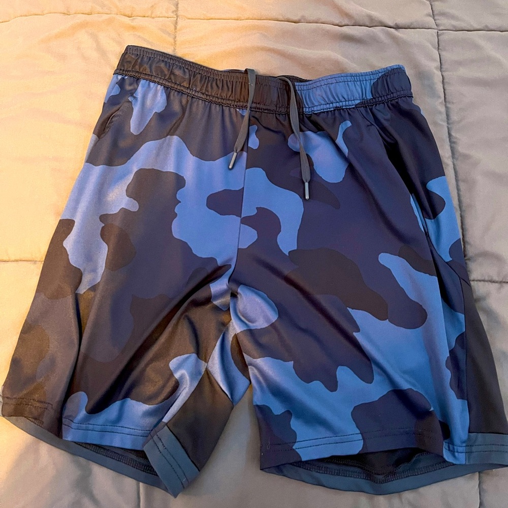 Blue And Black Camo Athletic Shorts